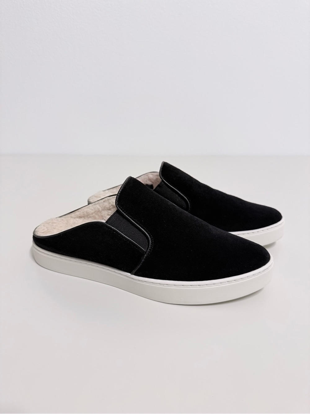 Vince Garvey 2 Black Suede Shearling Mule Sneakers Size 8